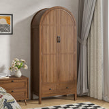 Lxsxlome Wardrobe Closet, Armoire Wardrobe Closet with Drawers and 2 Arched Fluted Doors, 70.87‘’ Tall Wooden Bedroom Armoires with Shelves and Hanging Rod (Walnut-2) Lxsxlome