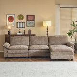 Karl home Chenille Modular Sectional Sofa 3 Seats with 1 Ottomans Sofa Couch L-Shaped Design, Comfy Upholstered Furniture for Living Room, Apartment, Studio, Office, Light Brown Karl home