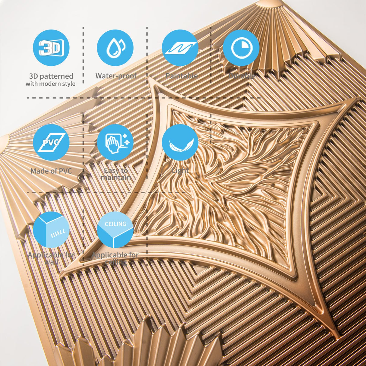 Art3d Drop Ceiling Tiles 24x24 in Bronze (12-Pack, 48 Sq.ft), 3D Wainscoting Panels Glue Up 2x2 Art3d