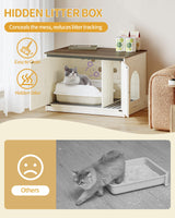 Hzuaneri Cat Litter Box Enclosure with Cushion, Hidden Litter Box Furniture with Removable Dividers, Reversible Entrance Left or Right Side, Cat House, Rustic White and Brown CB84614X Hzuaneri