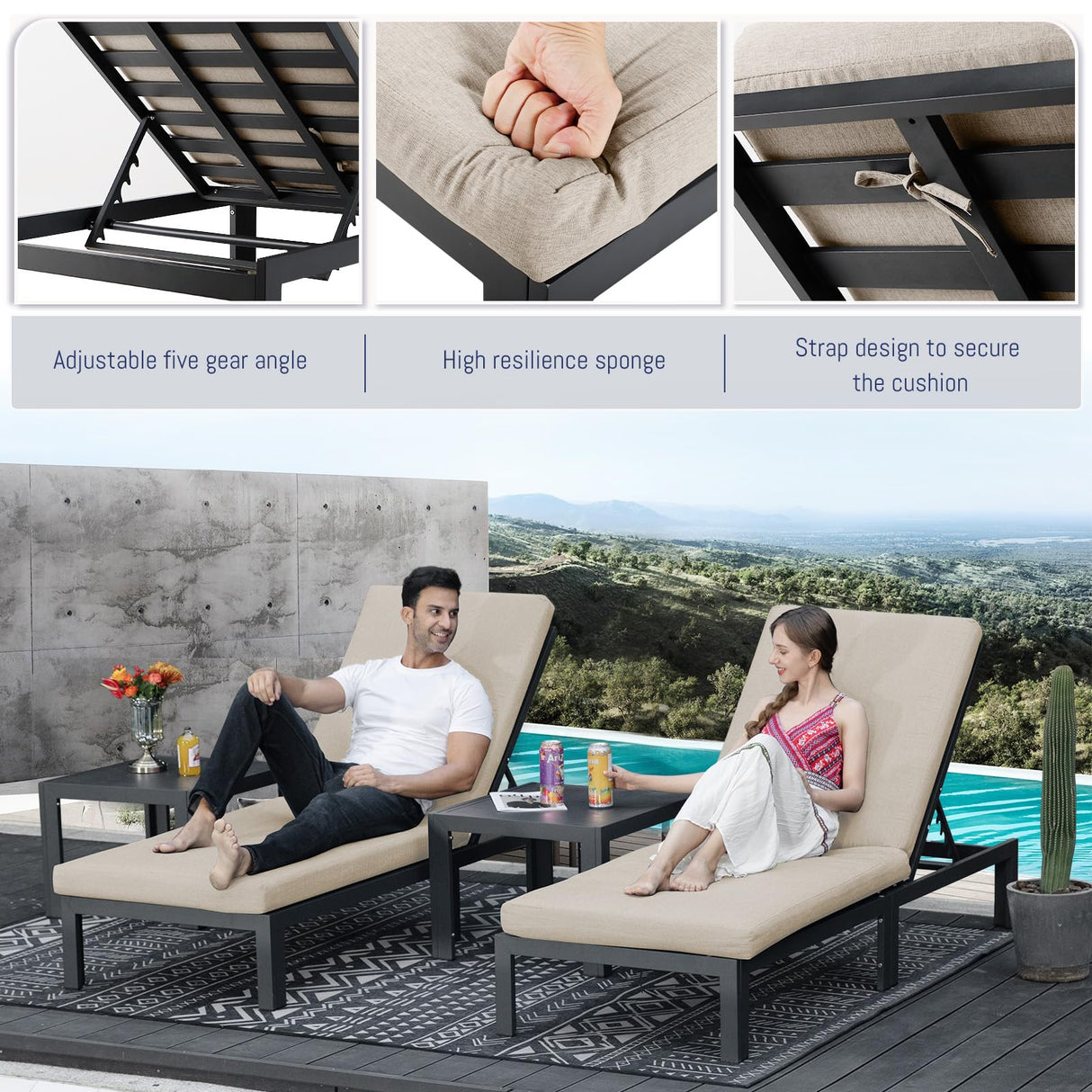 BULEXYARD 11 Piece Modern Aluminum Outdoor Patio Furniture Set with Lounger & Fire Pit Table, Extra Large All-Weather Modular Sectional Couch, 29" Wide Deep Seating Conversation Sofa for Garden, Beige BULEXYARD