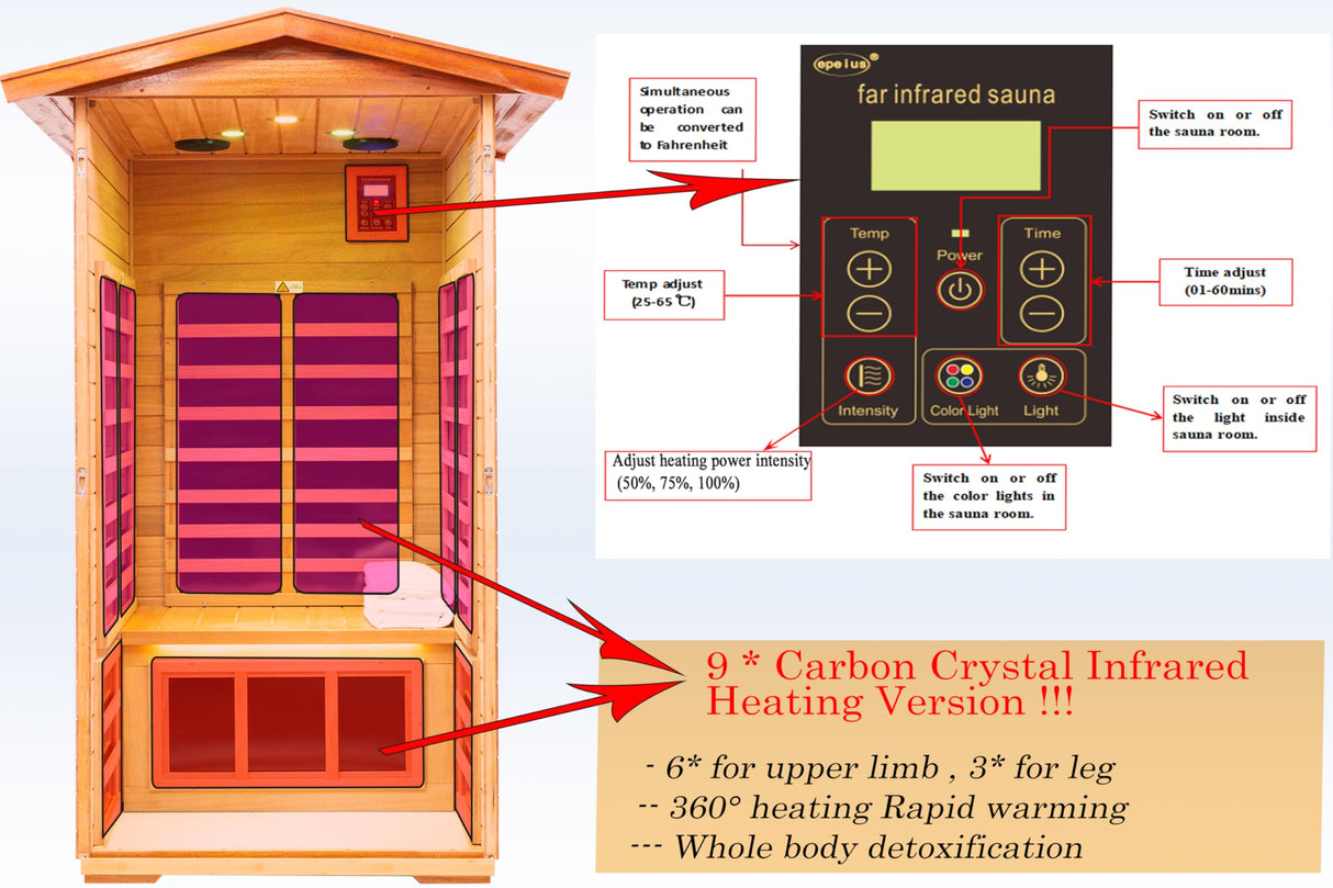LTCCDSS Red Cedar Outdoor Sauna 1 Person, Low EMF Far Infrared Sauna for Home, Withstand Outdoor Temp -10℉-149℉| EMF Readings Below 0.5mG, 9 Low EMF Boards-Chromotherapy-Bluetooth Speaker LTCCDSS