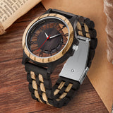 Realpo Men's Transparent Cover Black Dial Wood Watch, Hollow Arabic Digital Dial Quartz Wooden Men's Watch, Natural Wooden Watch Band Men's Watch - Black Realpoo