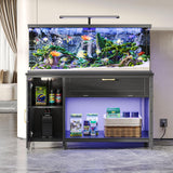 Bestier 55-75 Gallon Fish Tank Stand with Power Outlet & LED Light, 49"x19" Heavy-Duty Metal Aquarium Stand with Cabinet & Drawer for Accessories Storage, Suit for Reptile/Turtle Terrarium Bestier