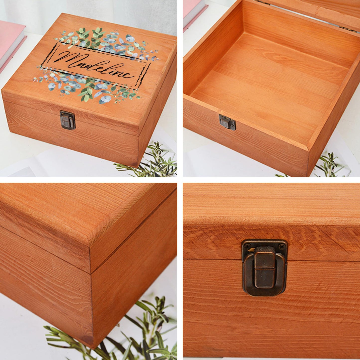 Cooayyaooc Personalized Keepsake Memory Box Custom Name Wooden Decorative Storage Box with Lids, Christmas Gift Box for Women Men Customized Gifts - WoodArtSupply