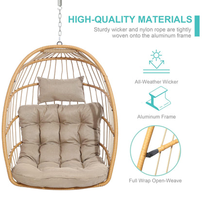 SWITTE Egg Chair Outdoor Indoor with Stand, Hanging Egg Swing Chair with Stand, Wicker Egg Chair with Cushion 350lbs Capacity for Patio(Cream) - WoodArtSupply