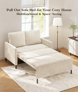 Corduroy Convertible Sofa Bed, 47" Loveseat Sleeper Sofa, Pull out Couch 618lbs Capacity, Modern Sleeper Couch Bed 2 Fluffy Pillows Included, Small Couches for Small Spaces/Apartment/Office, Beige Domusensus