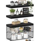 KLUVIS Bathroom Floating Shelves for Wall - Shelf Over Toilet Storage Small Farmhouse Decor Shelves (15.7 inch, Set of 3, Black) KLUVIS