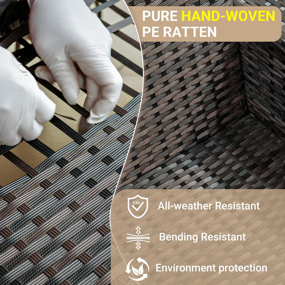 Jing's Villa 10-Piece Patio Furniture Set, All-Weather Outdoor Wicker Sectional Sofa with Cushions, Glass Table & Left and Right Armrest, Rattan Conversation Seating for Porch, Garden, Backyard,Beige Jing's Villa