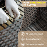 Jing's Villa 9-Piece Patio Furniture Set, All-Weather Outdoor Wicker Sectional Sofa with Cushions, Tempered Glass Table & Ottoman, Rattan Conversation Seating for Porch, Garden, Backyard,Beige Jing's Villa