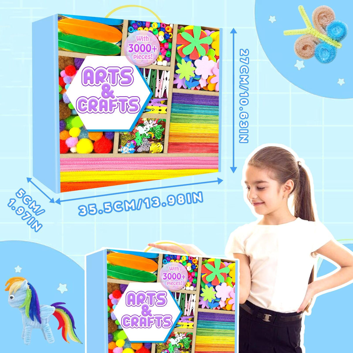 Arts and Crafts Supplies for Kids - 3000Pcs Craft Kit with Pipe Cleaners Crafts for Kids All in Art Crafting Box DIY School Supplies Materials Set Toys Gifts for Girls Boys Age 4 5 6 7 8 9 10 11 & 12 ZEIZHUBN