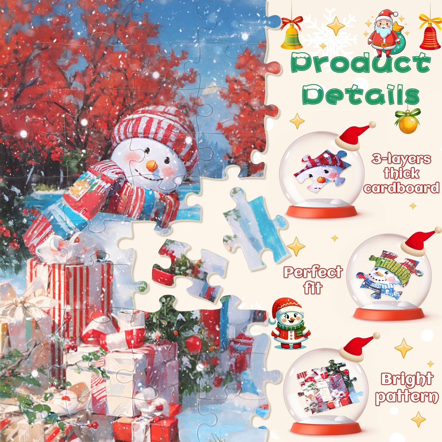 Bestbase 100 Piece Puzzles for Kids Ages 4-6 6-8 8-10, Christmas Snowman Holiday Jigsaw Puzzles, Kids Puzzles Wonderful Xmas Gifts, Christmas Puzzle Stocking Stuffers for Boys Girls