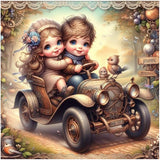 5D Girl Boy Diamond Painting Kits for Adults Beginners,DIY Car Diamond Art,Full Round Drill Diamond Dot Gem Art Kits, Home Wall Decor 12x12 Inch AREOPNMG