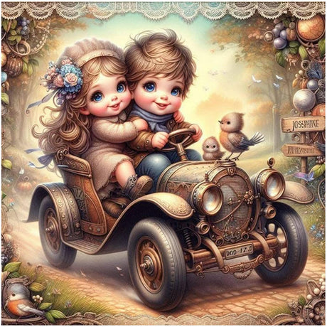 5D Girl Boy Diamond Painting Kits for Adults Beginners,DIY Car Diamond Art,Full Round Drill Diamond Dot Gem Art Kits, Home Wall Decor 12x12 Inch AREOPNMG