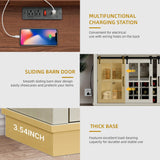 DWVO Farmhouse Wine Bar Cabinet with Power Outlet, 53" Farmhouse Home Bar Cabinet Buffet Cabinets with Wine & Glass Rack for Kitchen, Dining Room, Antique White DWVO