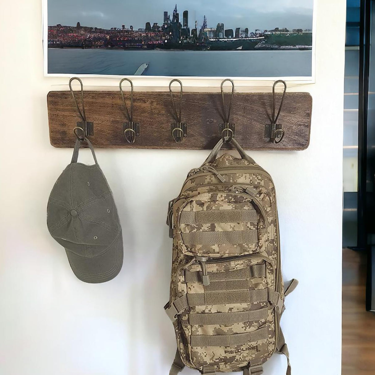 WRIGHTMART Rustic Farmhouse Wall Mounted Coat Rack – 24” Reclaimed Wood Board with 5 Heavy Duty Hooks, Natural Finish, Handcrafted Storage for Entryway, Hallway, or Bedroom WRIGHTMART