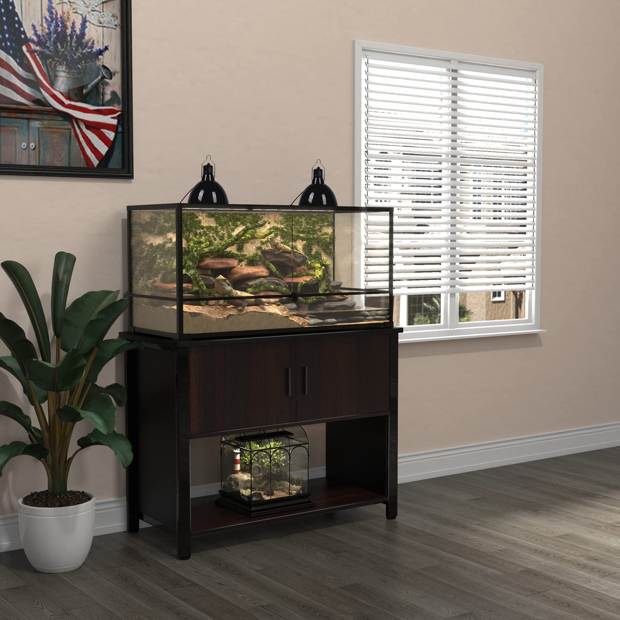 GDLF Metal Aquarium Stand with Cabinet for Fish Tank Accessories Storage, 40 Gallon, Turtle/ Reptile Terrariums GDLF