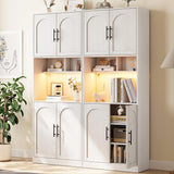 GarveeHome 71” Tall Kitchen Pantry Storage Cabinet with Microwave Shelf and LED Light, Storage Cabinet with Door and Shelve, Hutch Cabinet with Storage for Dining Room, Living Room, Bathroom, White GarveeHome