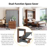 Polibi Full Size Murphy Bed with Foldable Desk,Space Saving Wall Bed,Heavy Duty 500 LBS,Hydraulic Lift,for Apartment & Home Office,Walnut & Gray Polibi