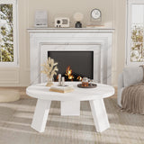 GarveeHome Round Coffee Table, Farmhouse Small Wooden Coffee Table with 3 Strong Legs, Easy Assembly, 33.5'' x 15.7'', White GarveeHome