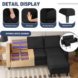 Shintenchi Small Sectional Couch Sofas, 3 Seat L Shape Sofa with Ottoman, Corduroy Upholstered Convertible Sofa Couches, Small Couch for Apartments, Living Room and Office (Black) Shintenchi
