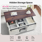 Redlife Lift Top Coffee Table, Coffee Table with Storage, 47" White Coffee Table with Lifting Top, Lifting Tabletop with Sliding Barn Door for Living Room, Office, Farmhouse Coffee Table Redlifeᅟᅠ