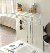 JackCubeDesign Hanging Jewelry Organizer with 9 Hooks, Wall Mount Necklace Earring Bracelet Sunglass Holder with Wood Shelf (White Metal) - MK237D J JACKCUBE DESIGN