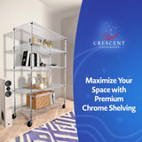4000 LBS Heavy Duty Wire Rack 48 x 18 x 76, 5-Tier NSF Commercial Rolling Rack with Wheels, Chrome Metal Shelving Unit for Garage, Kitchen, Warehouse, Adjustable Storage Shelf, Crescent Crescent Housewares