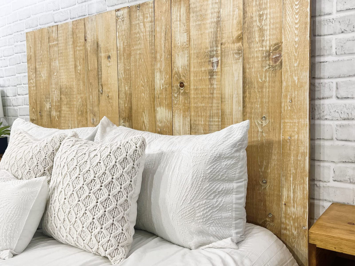 Barn Walls Boho Whitewash Headboard, Bohemian Design, Solid Wood Headboard, Floating Panels, Wall Mount, Adjustable Height, Easy Assembly, King Size Barn Walls