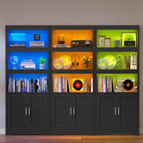 Book Shelf and Bookcase with Doors, 5-Tier Display Storage Cabinet with Adjustable Shelves, Open Compartments, Remote Control LED Lights, Tall cabinet for Bathroom Kitchen Living Room, Home Office TEENFON