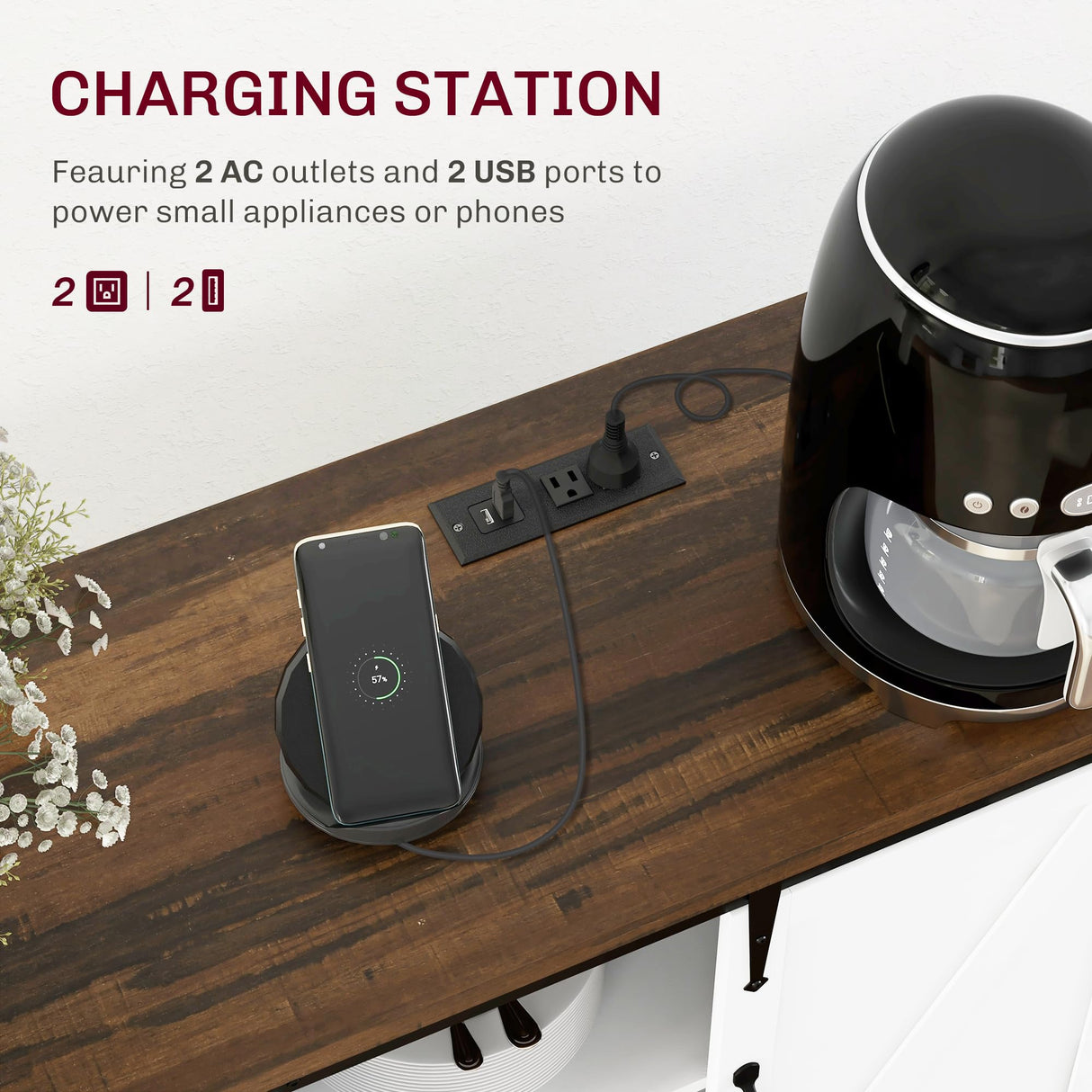 HOMCOM TV Stand Cabinet for TVs up to 65 Inch, Entertainment Center with Charging Station, 59" Farmhouse Media TV Console Table with Sliding Barn Doors, Adjustable Shelves, White HOMCOM