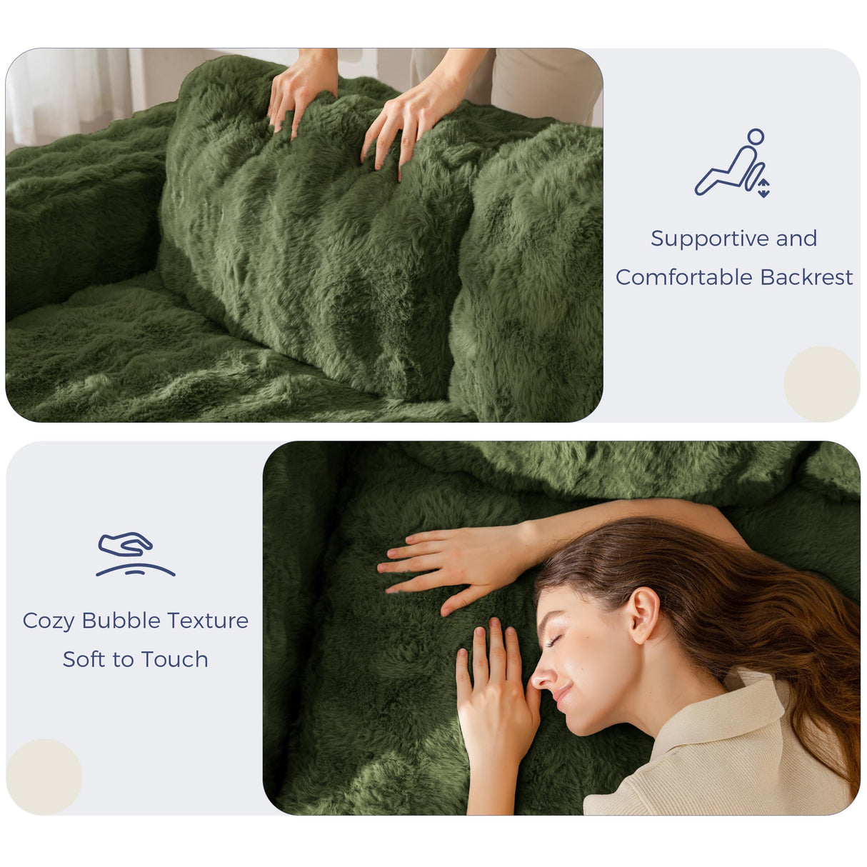 MAXYOYO Loveseat Sofa for Living Room, Small Sofa Couch Tufted Boneless Couch, Comfy Bean Bag Chair for Small Space Bedroom Apartment, No Assembly Needed, Green MAXYOYO