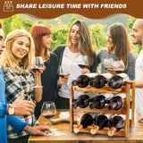 Wine Rack 9 Bottle 3-Tier Wood Wine Storage Easy-Assembly Space-Saving for Wine Lovers,Kitchen Wine Organizer for Countertop,Table Top,Pantry, Niep