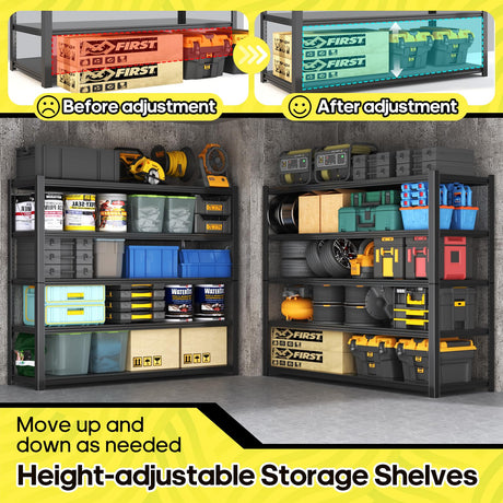 Nexvrtau 5 Tier Adjustable Metal Shelving Storage Rack,Storage Shelves,59.8" Wx24 Dx76.6 H Garage Shelving Heavy Duty,Industrial Shelving Unit for Basement,Warehouse,Garage Organization.2 Pack Nexvrtau