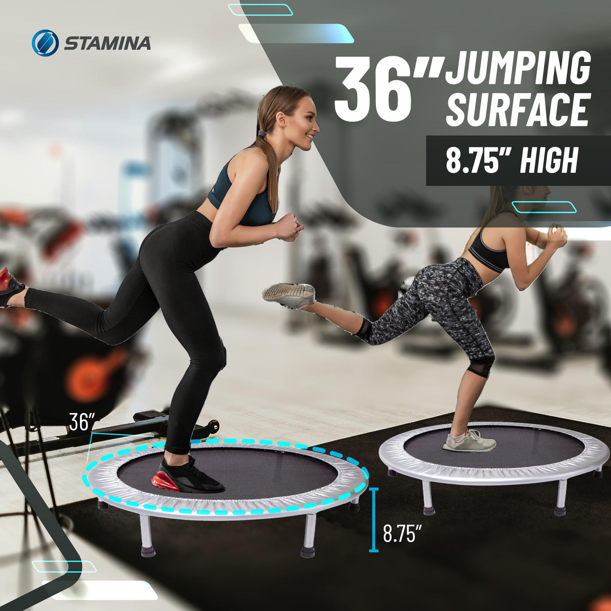 Stamina 36 Inch Durable Rugged Steel Frame Folding Trampoline with MUUV Coaching Audio App and 250 Pound Weight Capacity, Gray Stamina