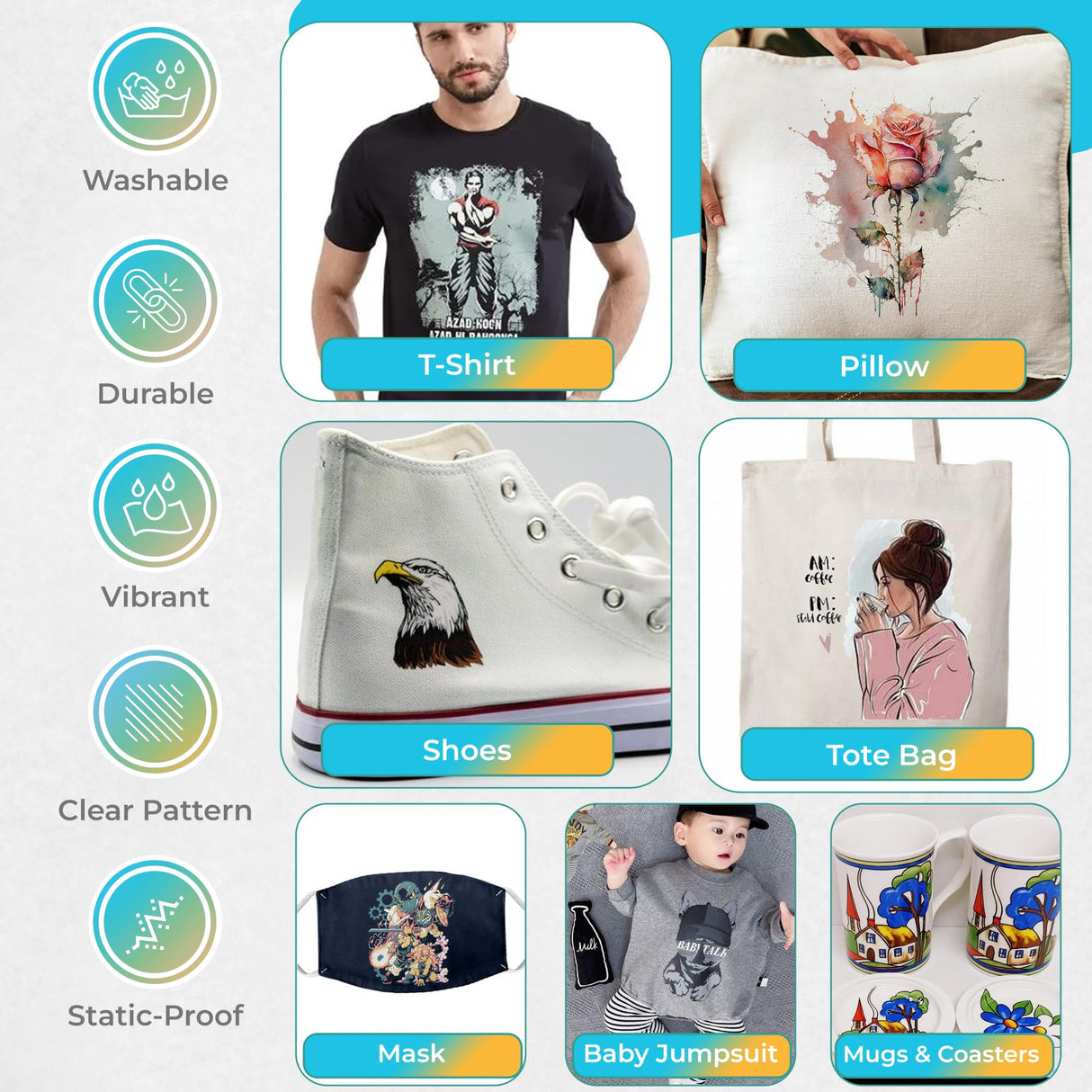 DTF Transfer Powder Film Kit for DTF Sublimation Printer,All-in-1 DTF Starter Kit- 8.8oz White Digital Hot Melt Adhesive &15 Direct to Film Pretreat Iron-on Transfer Paper Fabric INKCREDIBLE