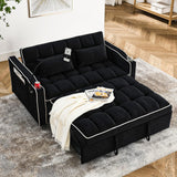 3 in 1 Sleeper Sofa Couch Bed,Velvet Convertible Loveseat Sleeper Sofa Bed,Pull Out Sofa Bed With USB Port & Ashtray and Swivel Phone Stand & Storage Pockets,Modern Sleeper Sofa for Living Room,Black WIIS' IDEA