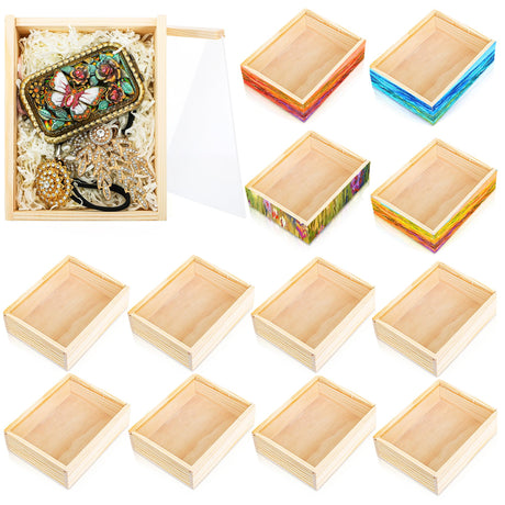 Nicunom 12 Pack Unfinished Wood Box For Crafts, 6.3 x 4.9 x 1.8 Inch Small Wooden Storage Boxes Wood Craft Box with Lid Keepsake Box Wooden DIY Gift Box for Birthday Party Favor Nicunom