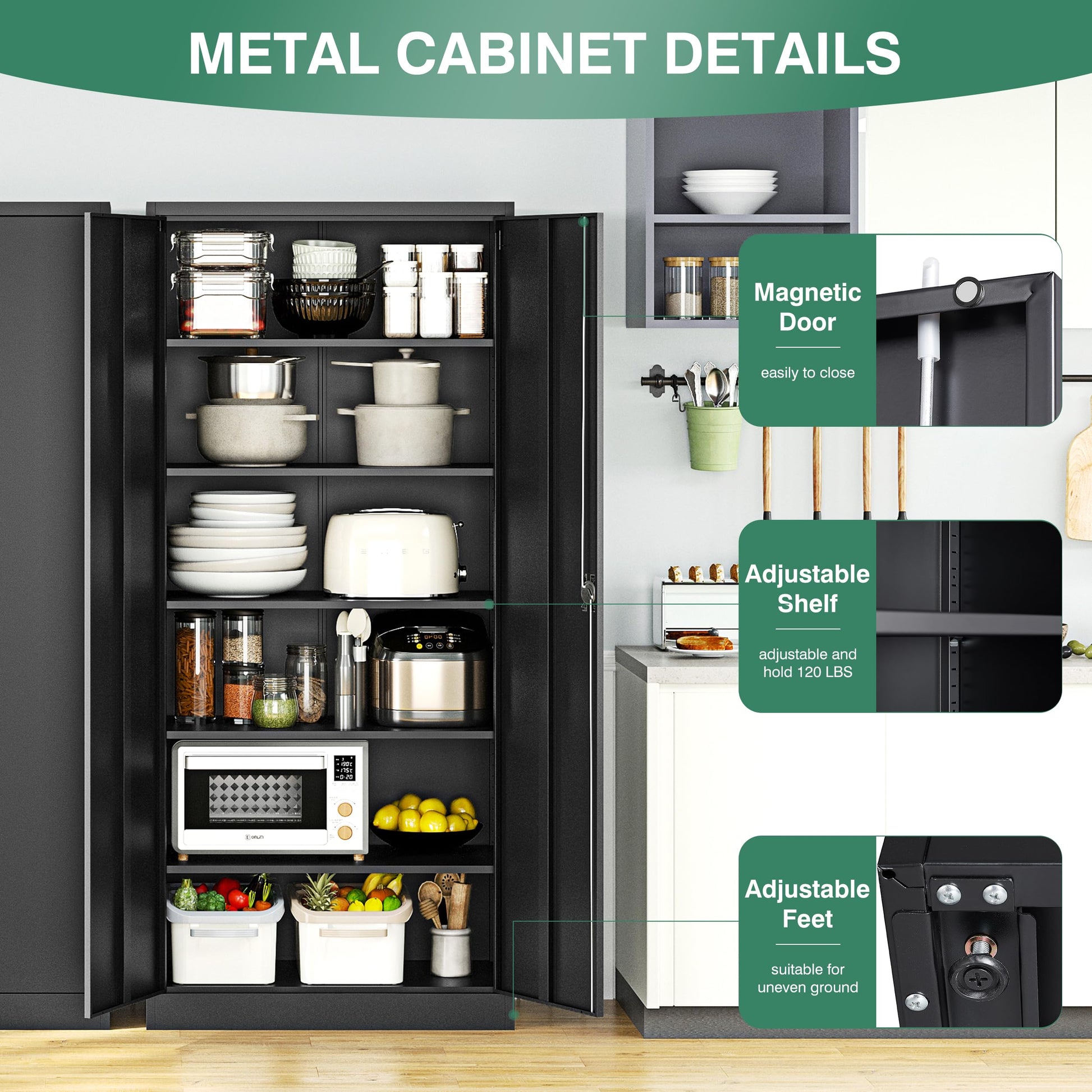 Letaya Metal Garage Storage Cabinets with Lock Door and Adjustable Shelves, Steel Tool Cabinets for Home,Office,Warehouse Organisieren (Black, 72" H) - WoodArtSupply