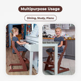 FORNEL Wooden High Chair for Babies and Toddlers - Adjustable Height Easy to Clean Toddler Highchair - Kids Dining Chair from 3 Years to 200 Lb, Grow with Child (Dark Walnut) Fornel