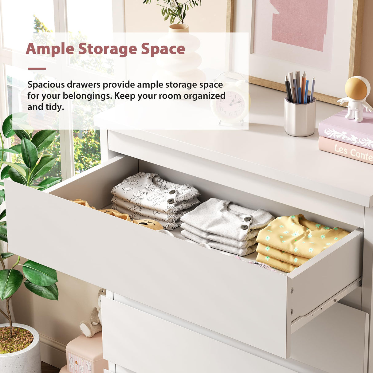 Jocoevol Modern White 5 Drawer Dresser for Bedroom, 15" D x 23.7" W x 40.4" H in Simply Chest of Drawers, Wood Storage Dresser with Deep Drawers for Living Room Hallway Entryway, White Jocoevol