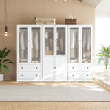 VOWNER 20“D Armoire Wardrobe Closet with Fluted Glass, 71" H Clothing Storage Cabinet with Hanging Rod, 4 Soft-Close Doors Wooden Wardrobe Cabinet for Bedroom, Large Capacity Storage White (AAC) VOWNER
