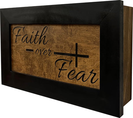 Bellewood Designs Hidden Gun Safe - Faith Over Fear Wall Gun Safe - Hidden Wall Storage - Wood Gun Cabinet - Handcrafted Religious Gun Concealment Furniture - Christian Hidden Gun Storage Bellewood Designs
