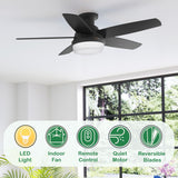 Hunter Fan 48 Inch Black Ceiling Fan with LED Light Kit and Handheld Remote, Low Profile Ceiling Fan for Bedroom, Living Room, Dining Room, Kitchen, Office (Renewed) Hunter