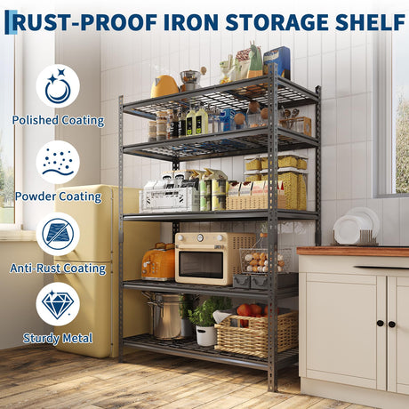Metal Storage Shelving Unit, 5-Tier Adjustable Storage Rack Heavy Duty Garage Shelves, 2000 lbs for Garage, Kitchen, Bathroom, Warehouse, 36”W x 16”D x 72”H, 2 Pack SLEKVERSA