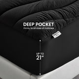 SLEEP ZONE Full Size Cooling Mattress Topper for Double Bed, Premium Zoned Cool Mattress Pad Cover, Padded Mattress Protector Breathable Washable, Deep Pocket 8-21" (Black, Full) SLEEP ZONE