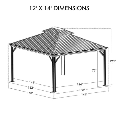 Kozyard Alexander 12' X 14' Hardtop Gazebo, Aluminum Metal Gazebo with Galvanized Steel Double Roof Canopy, Curtain and Netting, Permanent Gazebo Pavilion for Patio, Backyard, Deck, Lawn (Gra - WoodArtSupply