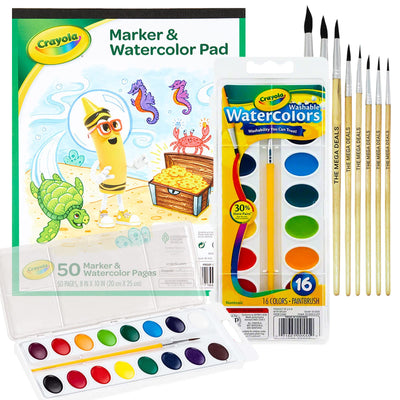 Watercolor Paint Set for Kids 16 Vivid Watercolor Paint Mixing Palette, Paper Pad and 8 Brushes, Water Color Painting Kids and Adult Beginner Supplies