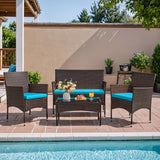 Homall 4 Pieces Patio Rattan Chair Wicker, Outdoor Indoor Use Backyard Porch Garden Poolside Balcony Furniture Sets (Blue) Homall