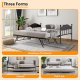 Garvee Twin Daybed with Trundle, Twin Bed Frame with Sturdy Metal Foldable Trundle, Sofa Bed with Stylish Headboard for Living Room, Bedroom and Guest Room, Black Garvee